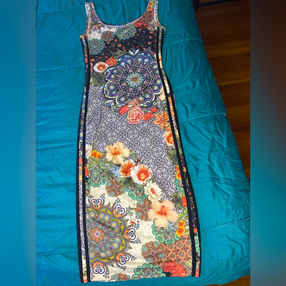 Adidas floral bodycon midi dress